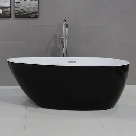 Alfi Brand 59" Black & White Oval Acrylic Free Standing Soaking Bathtub AB8862